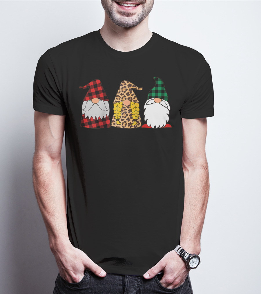 Gnomes Red Plaid Leopard Print Green Plaid T-Shirt