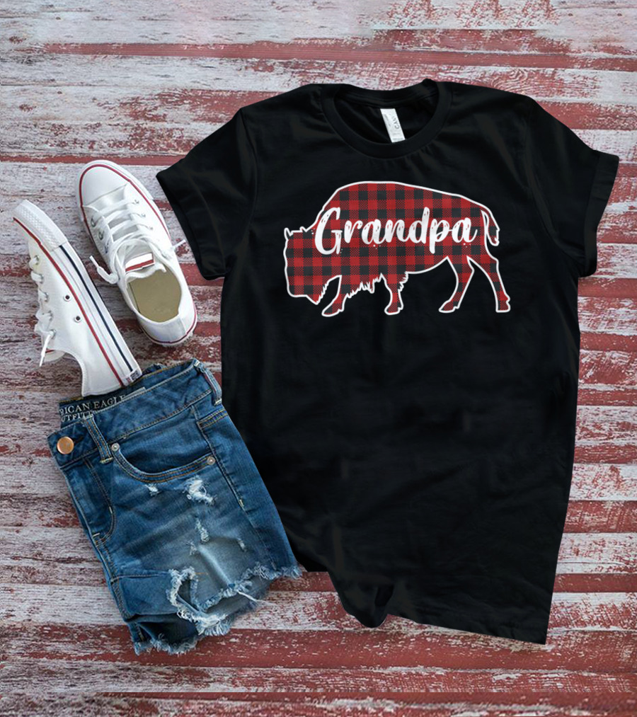 Grandpa Buffalo Bison Red Plaid T-Shirt