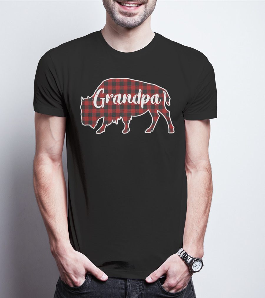Grandpa Buffalo Bison Red Plaid T-Shirt