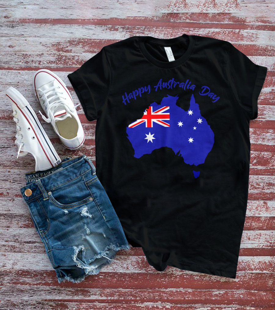 Happy Australia Day Map With Australian Flag And Stars T-Shirt