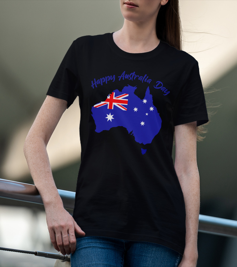 Happy Australia Day Map With Australian Flag And Stars T-Shirt