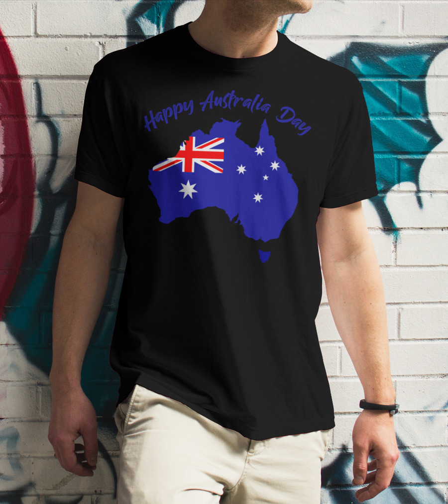 Happy Australia Day Map With Australian Flag And Stars T-Shirt