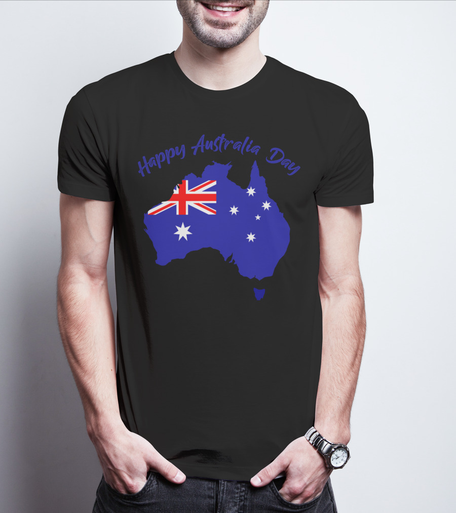 Happy Australia Day Map With Australian Flag And Stars T-Shirt