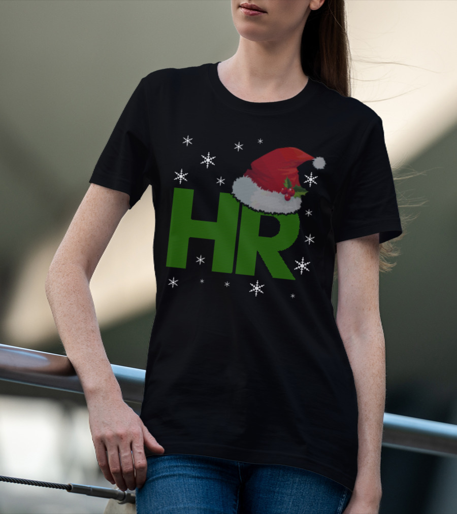 HR Santa Hat Human Resources Festive Christmas Snowflakes T-Shirt