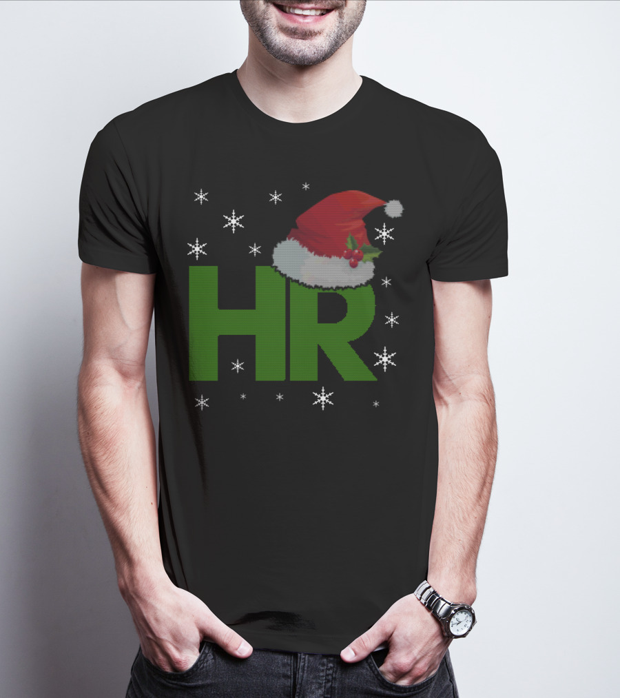 HR Santa Hat Human Resources Festive Christmas Snowflakes T-Shirt