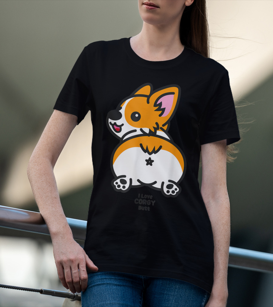 I Love Corgi Butt Playful Cartoon Dog T-Shirt