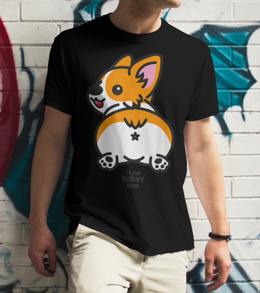 I Love Corgi Butt Playful Cartoon Dog T-Shirt