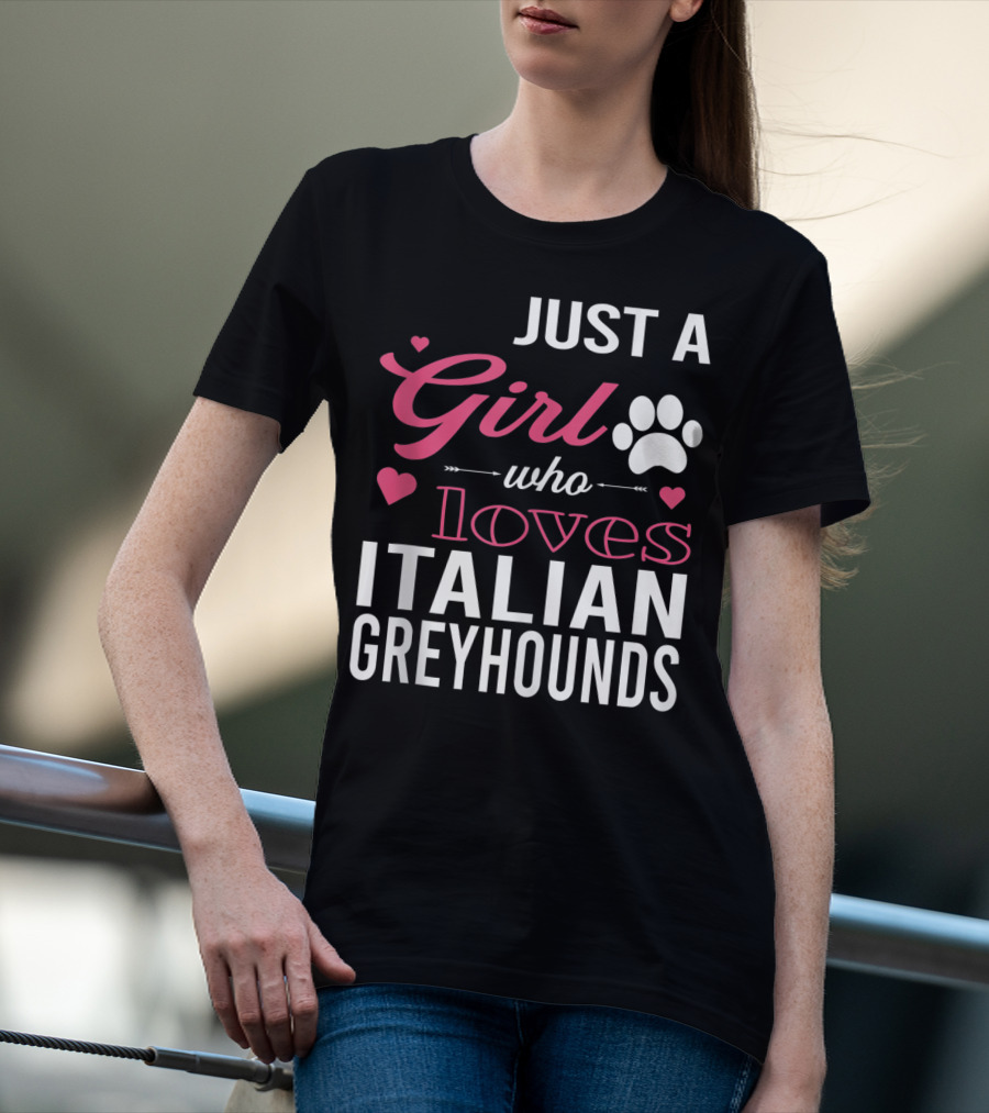 Just A Girl Who Loves Italian Greyhounds Paw Print Hearts T-Shirt