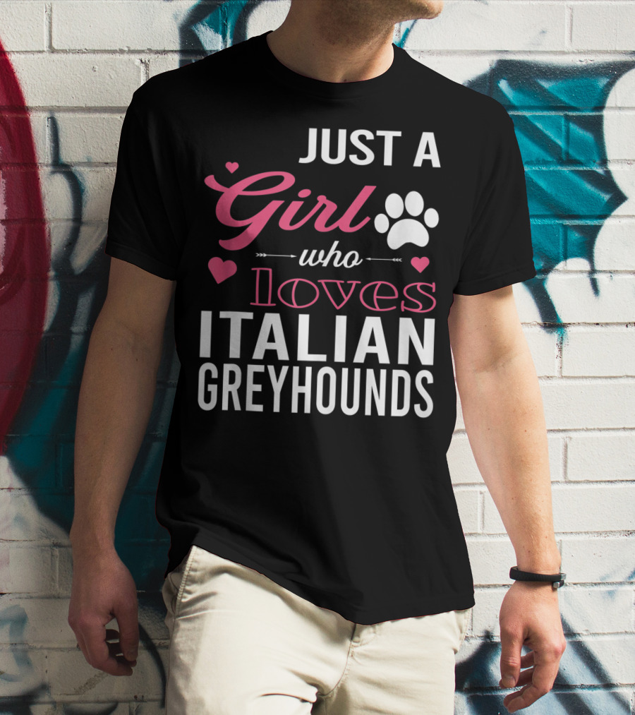 Just A Girl Who Loves Italian Greyhounds Paw Print Hearts T-Shirt