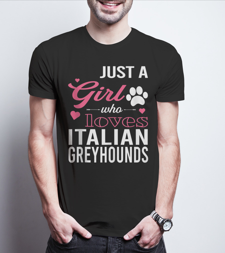 Just A Girl Who Loves Italian Greyhounds Paw Print Hearts T-Shirt