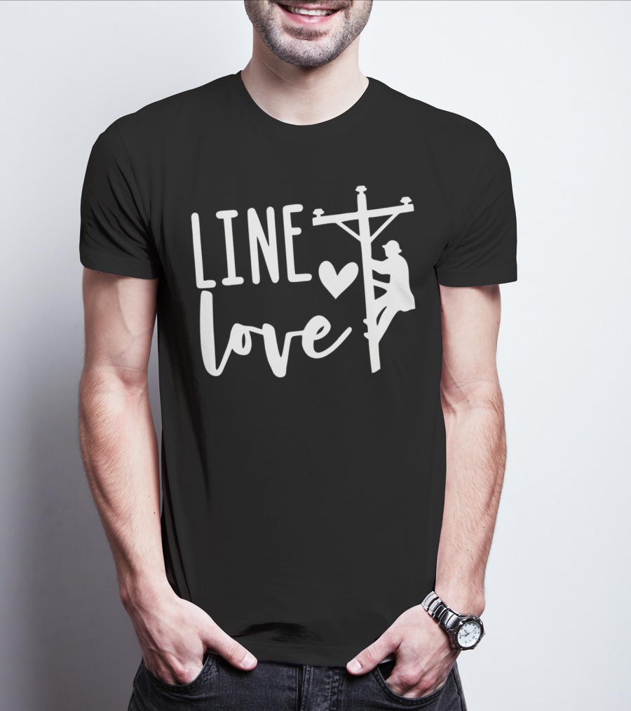 Line Love Lineman And Line Wife Climbing Silhouette With Heart T-Shirt