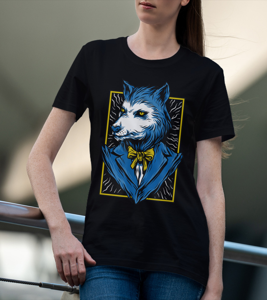 Mafia Don Dire Wolf Anthro In Suit With Yellow Bow Tie T-Shirt