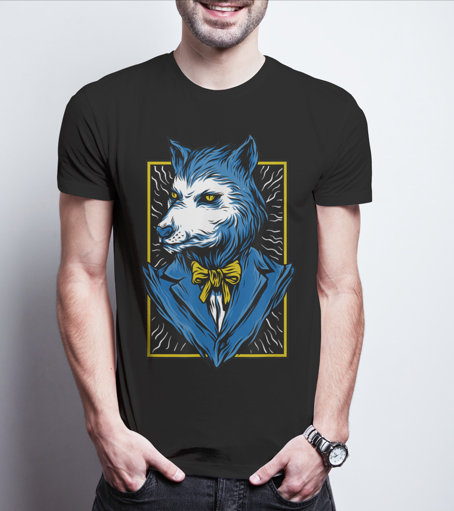 Mafia Don Dire Wolf Anthro In Suit With Yellow Bow Tie T-Shirt