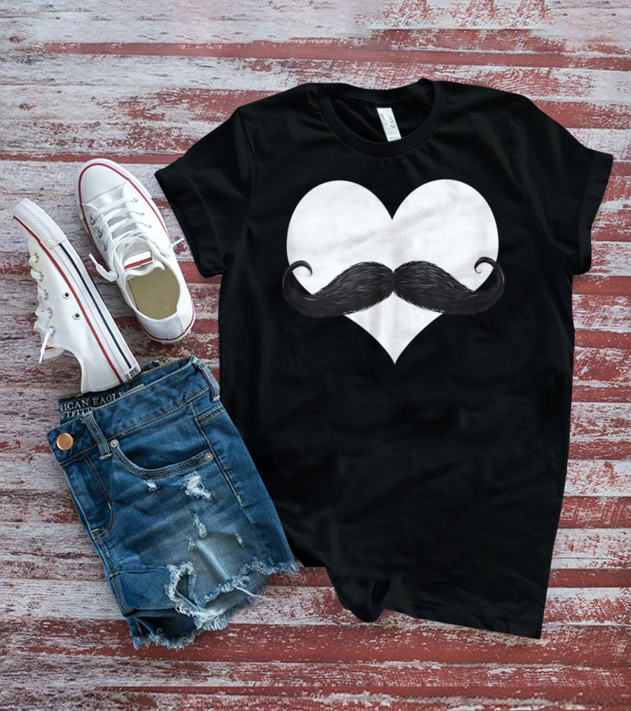 Mens Funny Mustache Heart Valentines Day T-Shirt