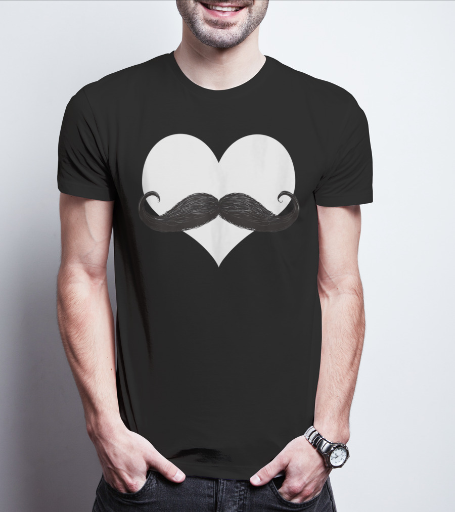 Mens Funny Mustache Heart Valentines Day T-Shirt