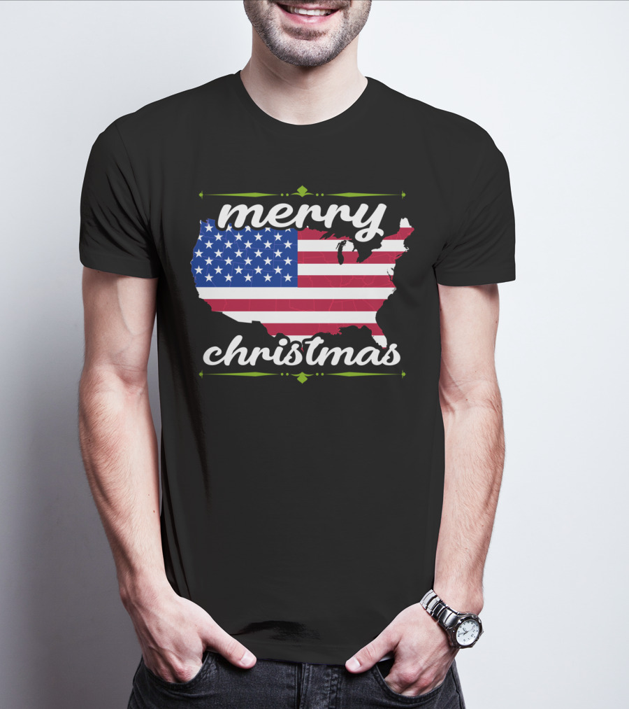 Merry Christmas USA Flag Map T-Shirt
