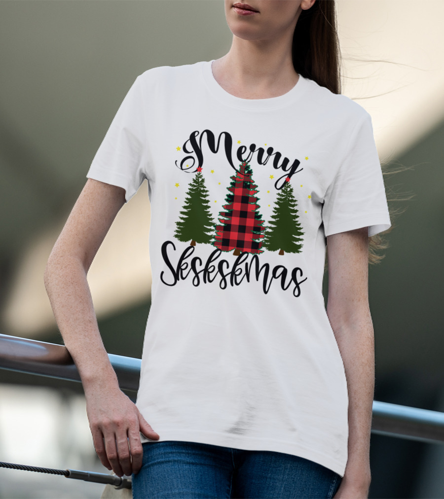 Merry Skskskmas Plaid Trees Scrunchie Visco Holiday T-Shirt