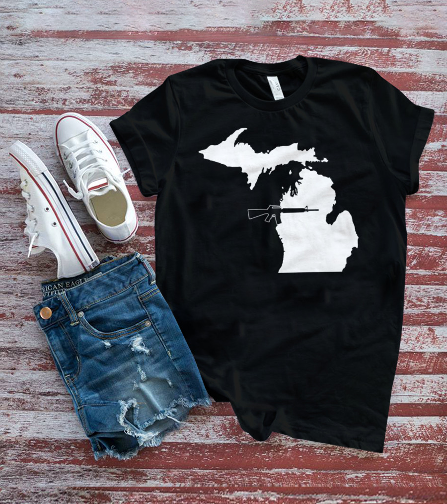 Michigan Shape With Tactical Gun T-Shirt
