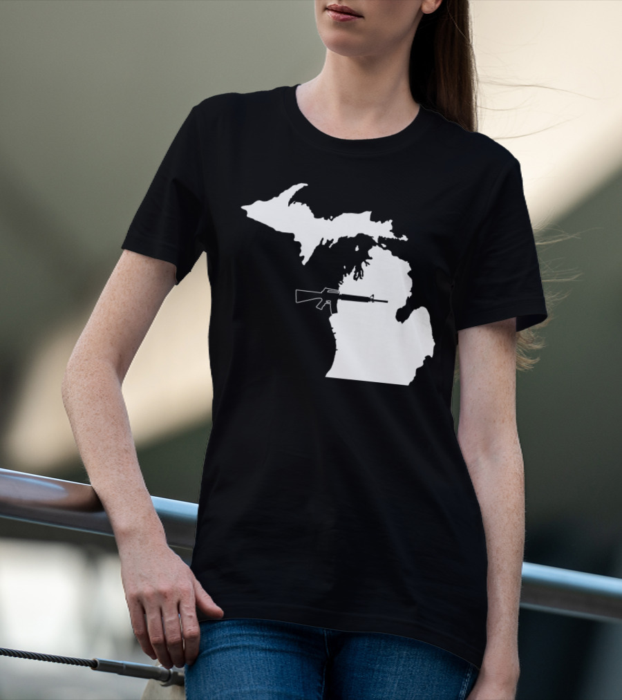 Michigan Shape With Tactical Gun T-Shirt