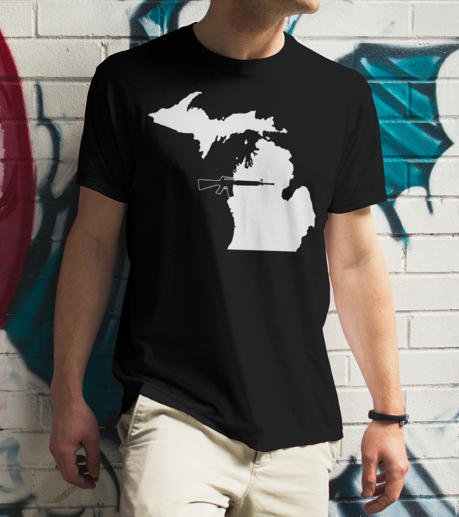Michigan Shape With Tactical Gun T-Shirt