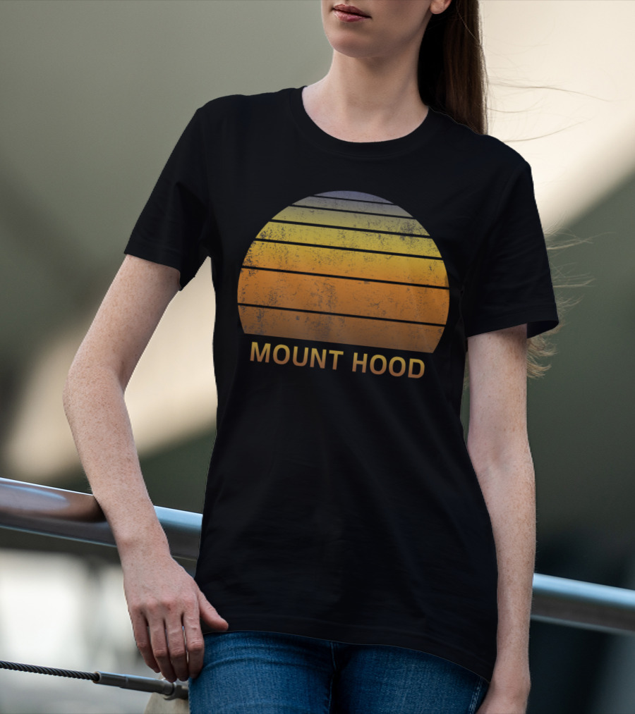 Mount Hood Oregon Vintage Sunset Stripes T-Shirt
