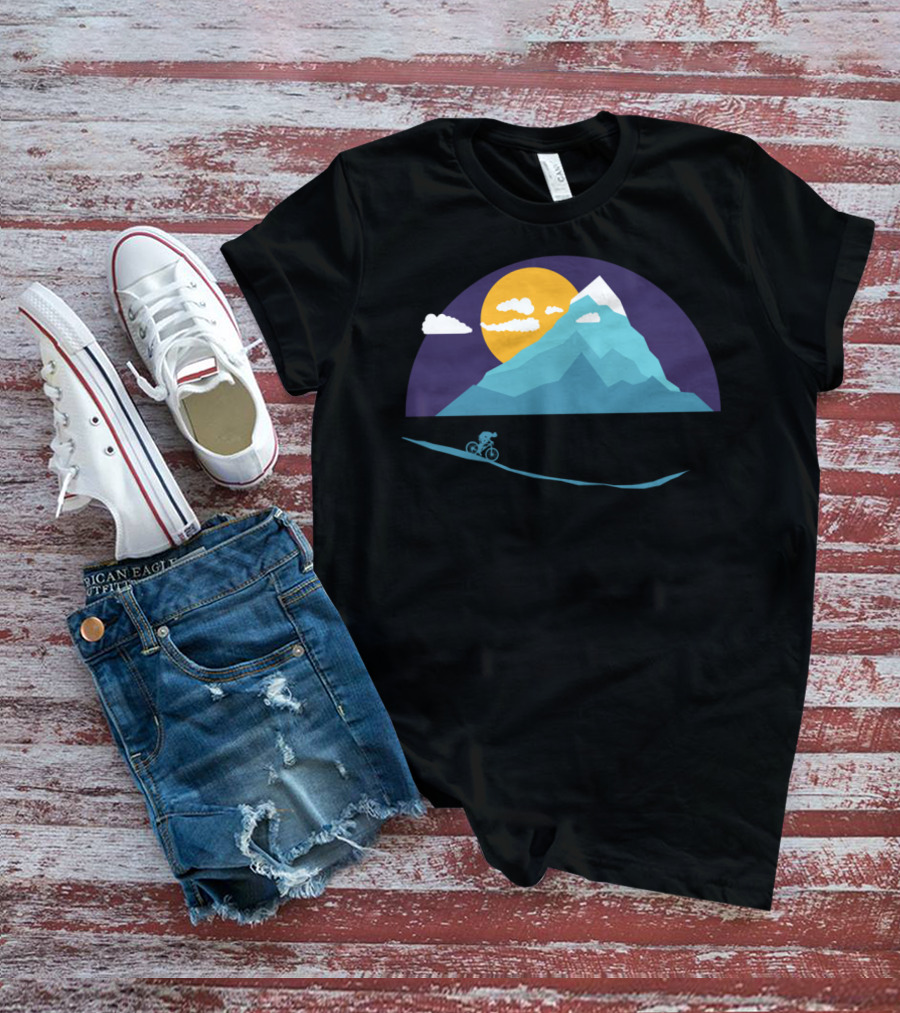 Mountainbiker Scenic Landscape Adventure With Sun And Clouds T-Shirt