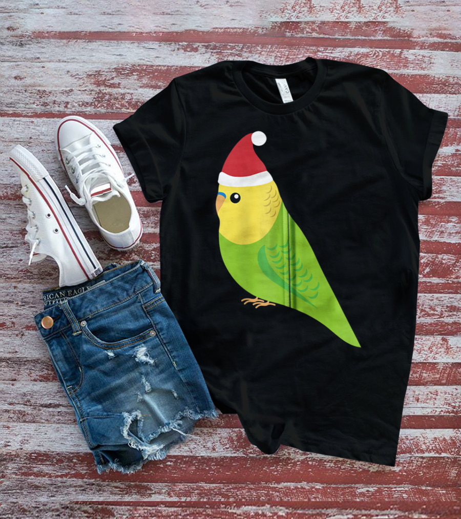 Parakeet Christmas Cute Budgie Bird Santa Hat T-Shirt