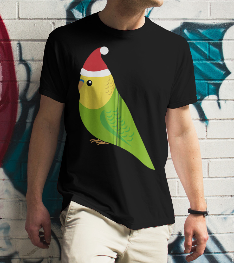 Parakeet Christmas Cute Budgie Bird Santa Hat T-Shirt