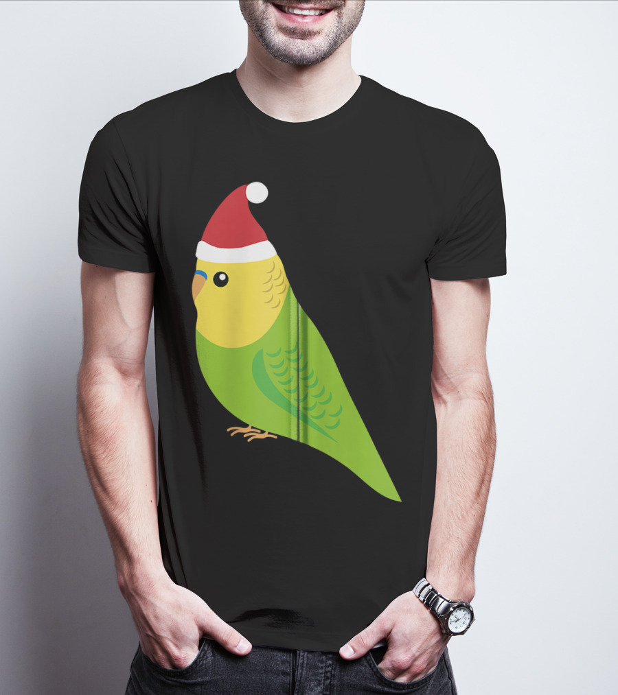 Parakeet Christmas Cute Budgie Bird Santa Hat T-Shirt