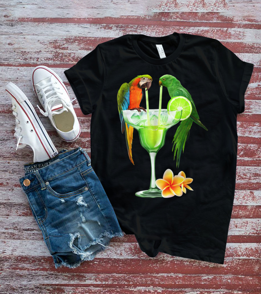 Parrots Enjoying Margaritas With Lime On Tropical Summer Vacation T-Shirt