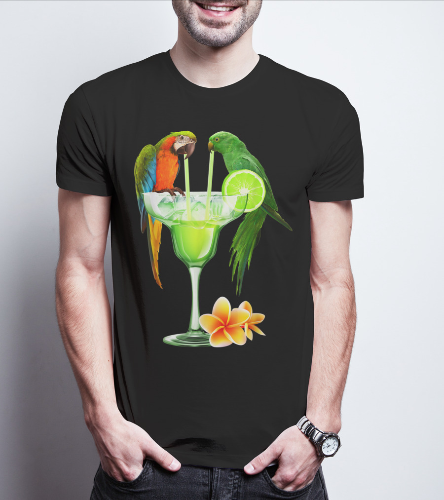 Parrots Enjoying Margaritas With Lime On Tropical Summer Vacation T-Shirt