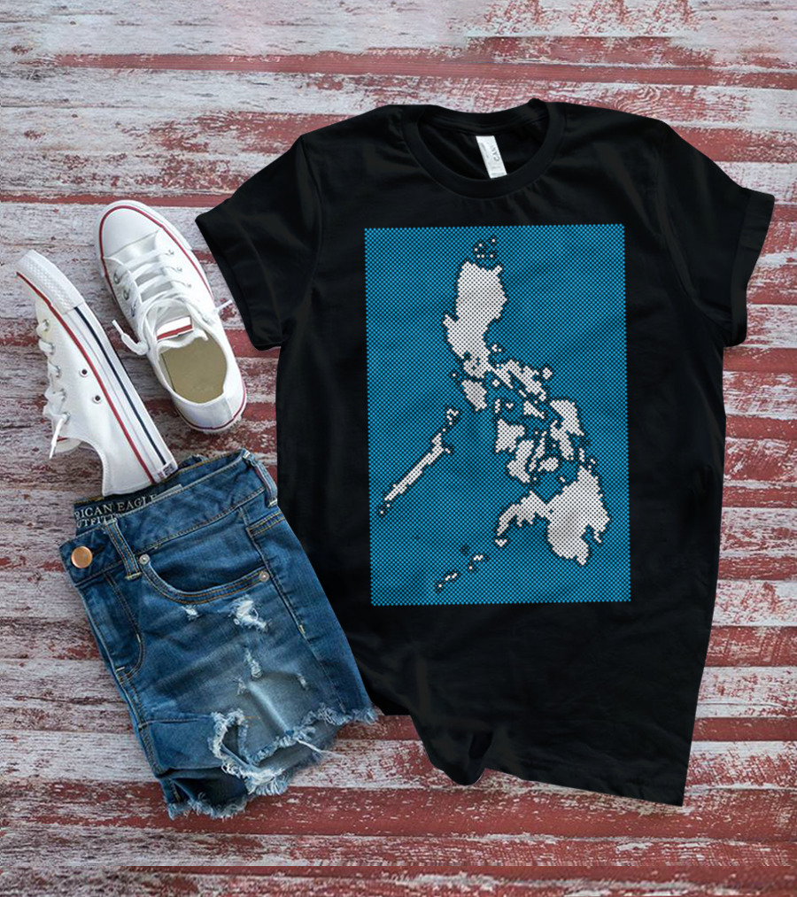 Philippines Map Halftone Blue Background T-Shirt