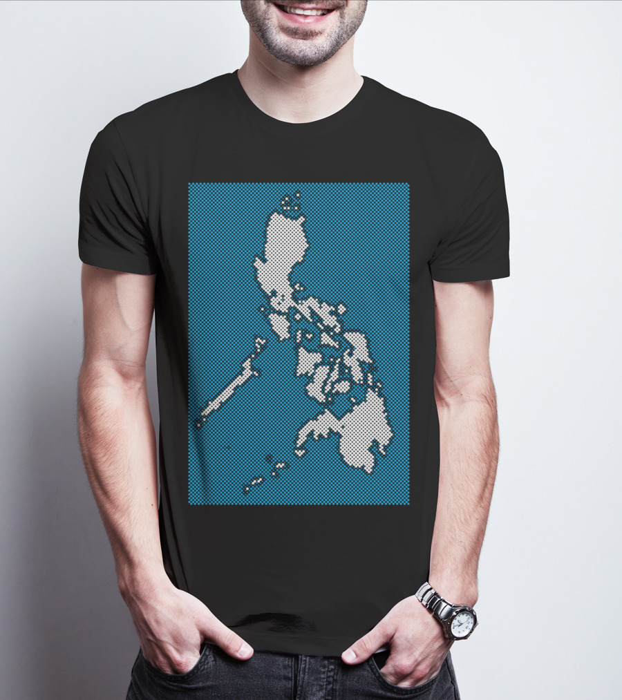 Philippines Map Halftone Blue Background T-Shirt
