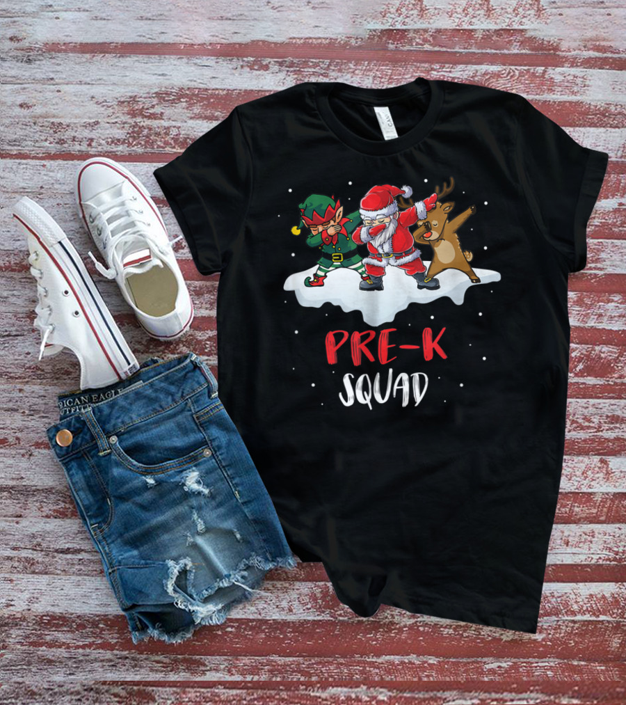 Pre K Squad Santa Elf Reindeer Dabbing T-Shirt