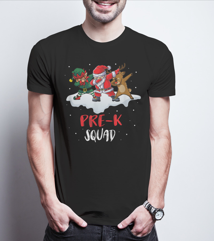 Pre K Squad Santa Elf Reindeer Dabbing T-Shirt