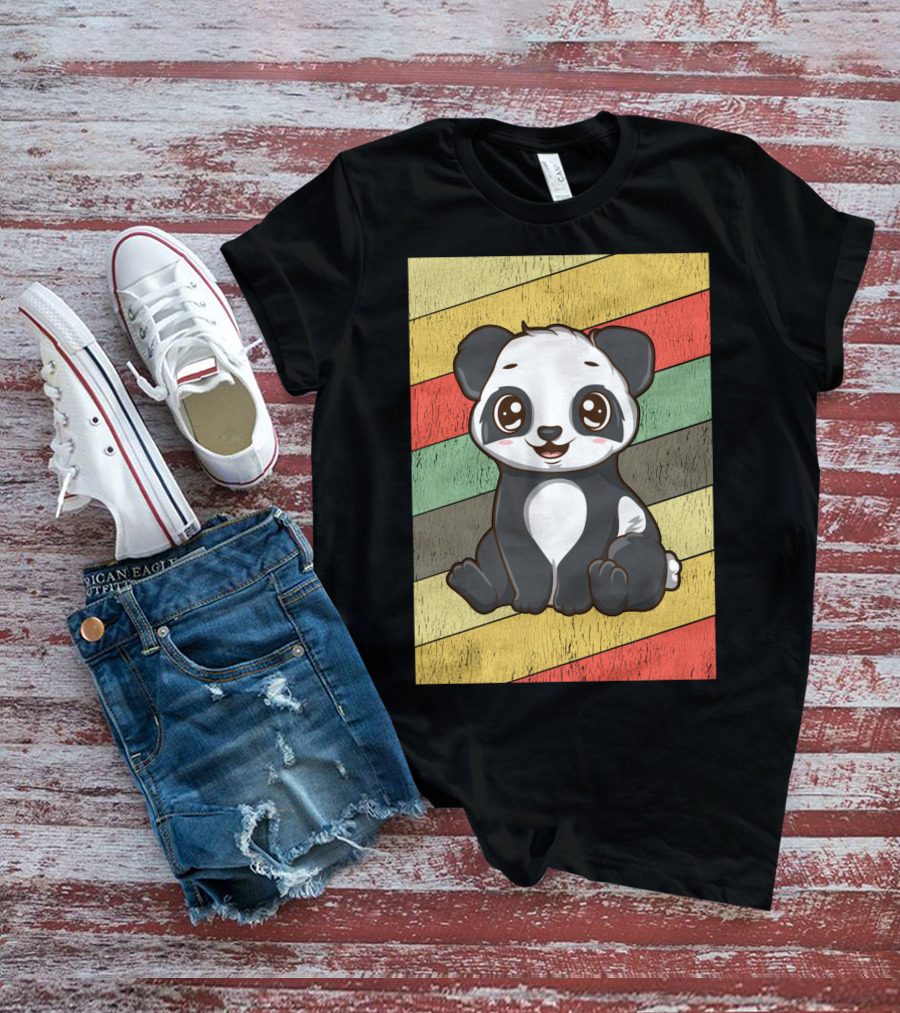 Retro Kawaii Panda Bear Vintage Stripe T-Shirt
