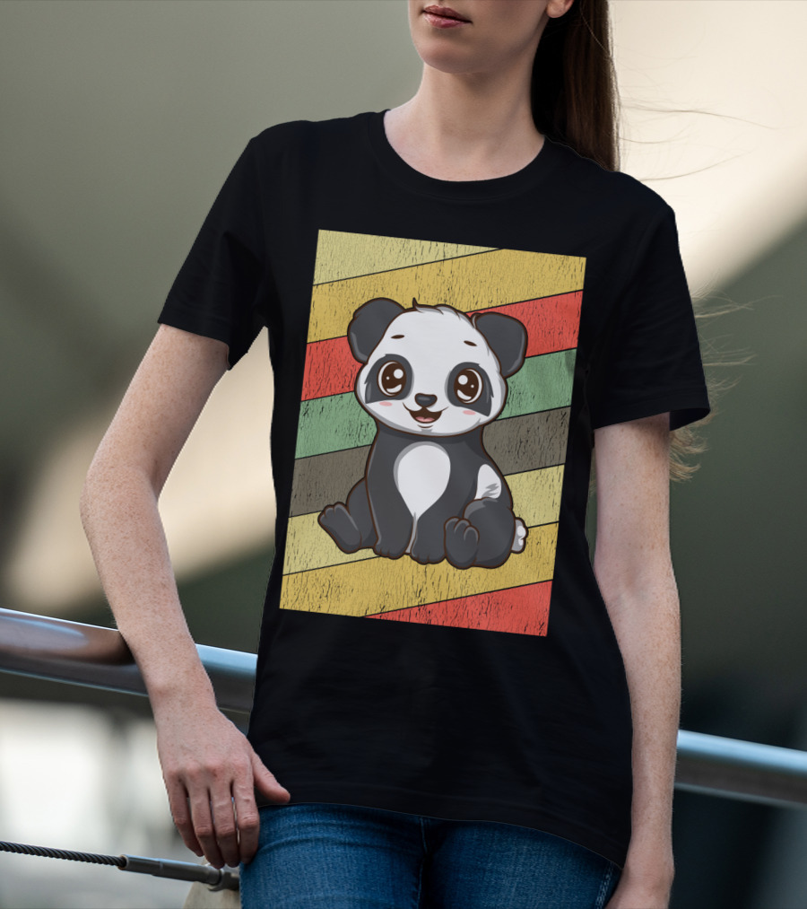 Retro Kawaii Panda Bear Vintage Stripe T-Shirt