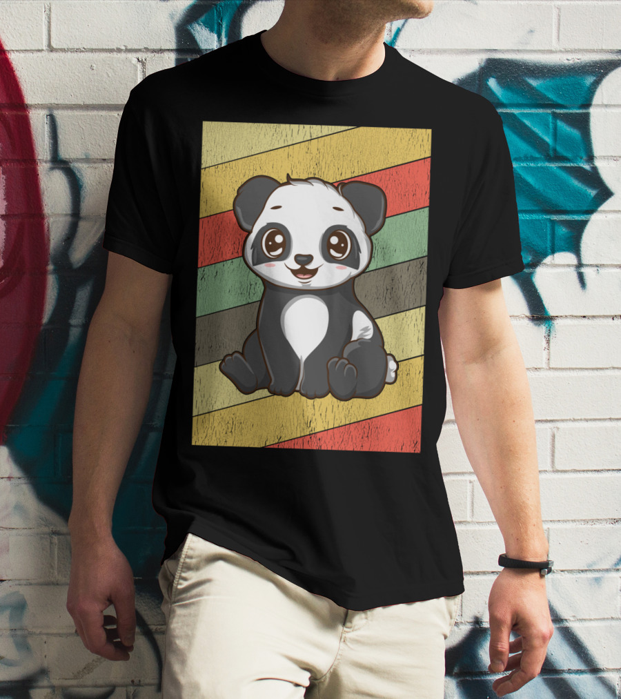 Retro Kawaii Panda Bear Vintage Stripe T-Shirt