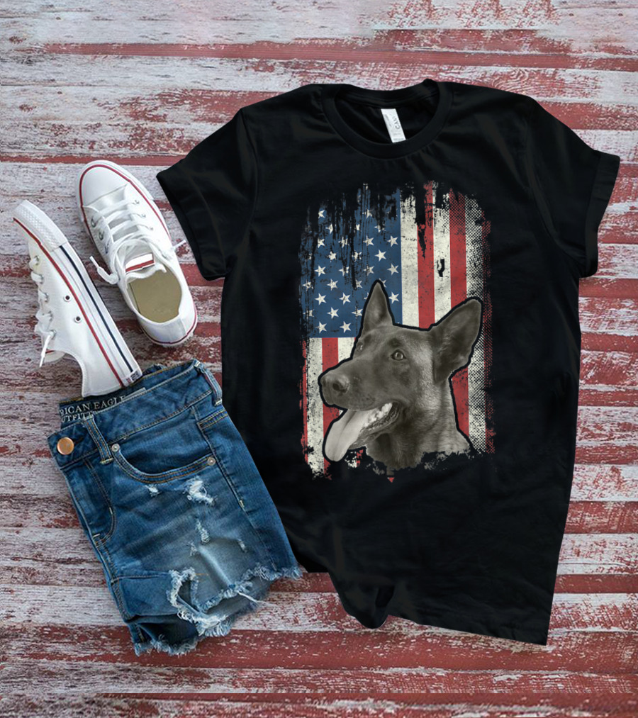 Belgian Malinois Patriotic American Flag USA T-Shirt