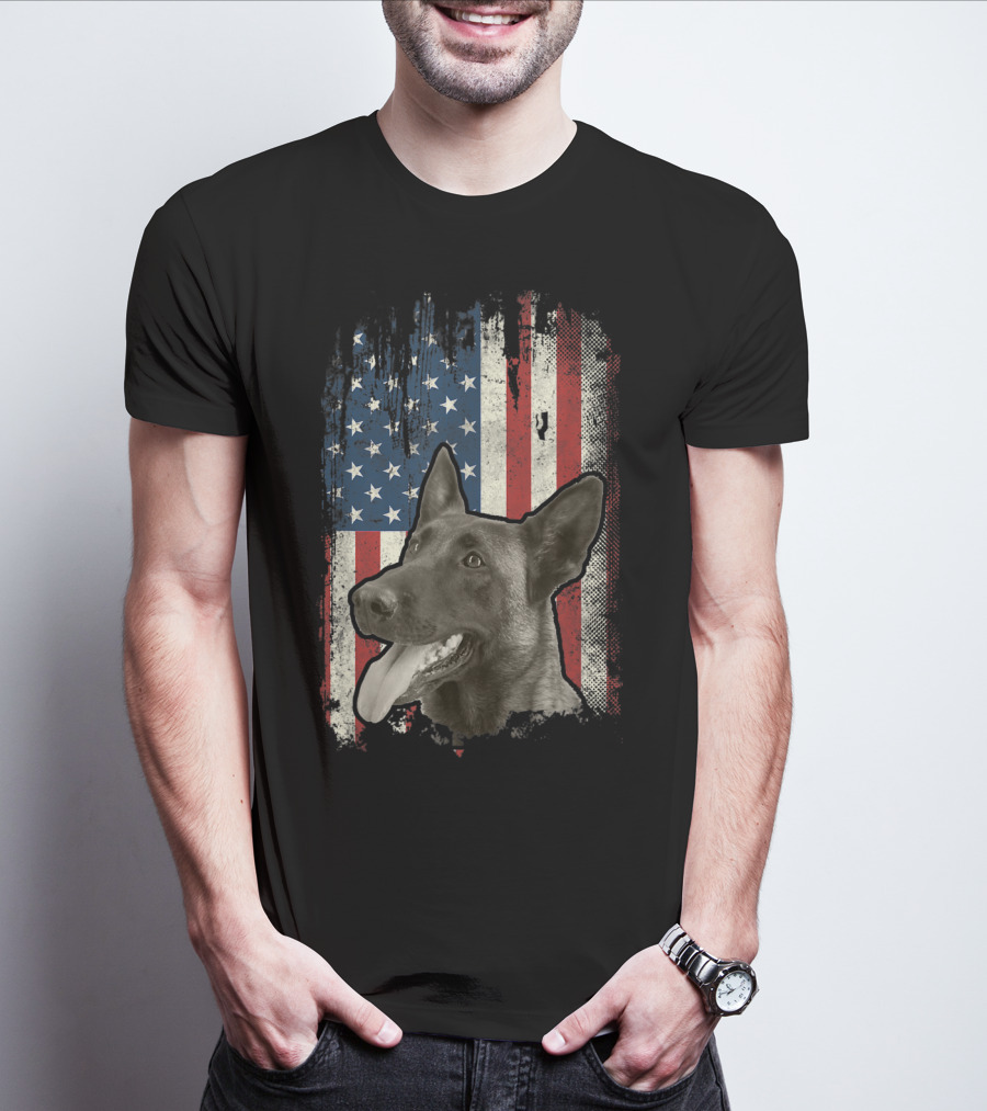 Belgian Malinois Patriotic American Flag USA T-Shirt