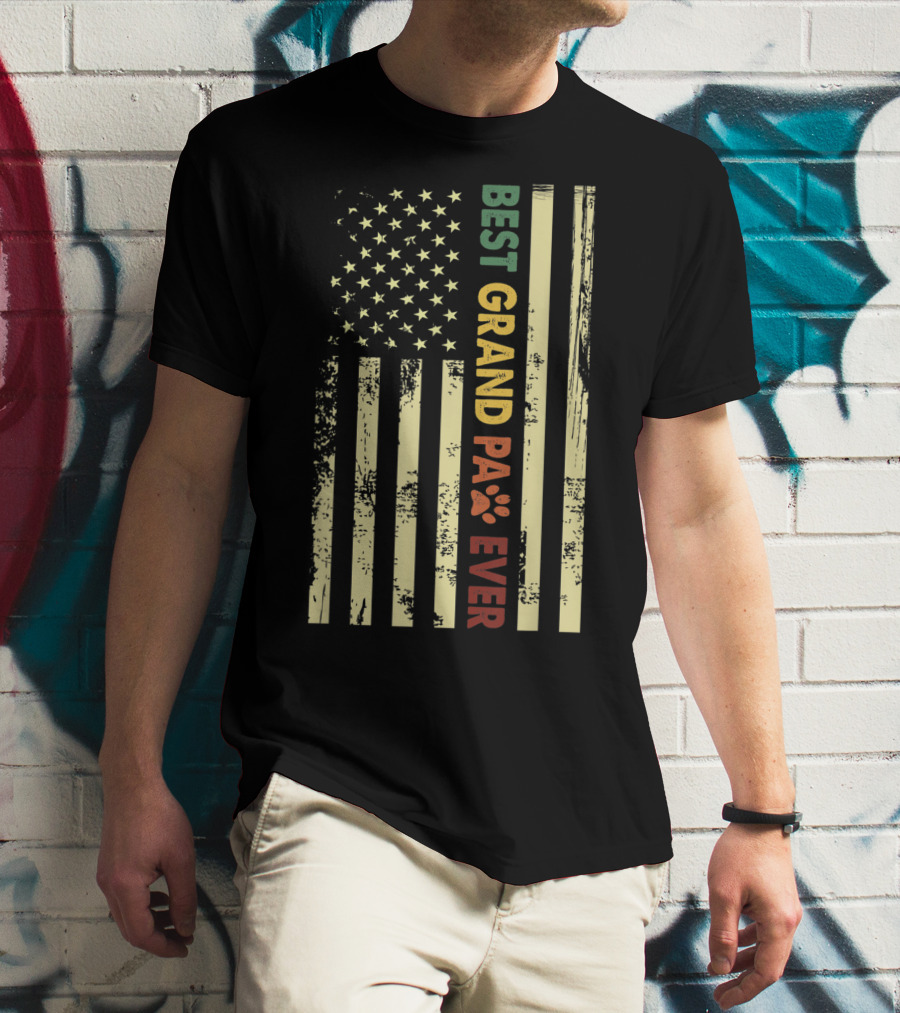 Best Grandpaw Ever American Flag Paw Prints T-Shirt