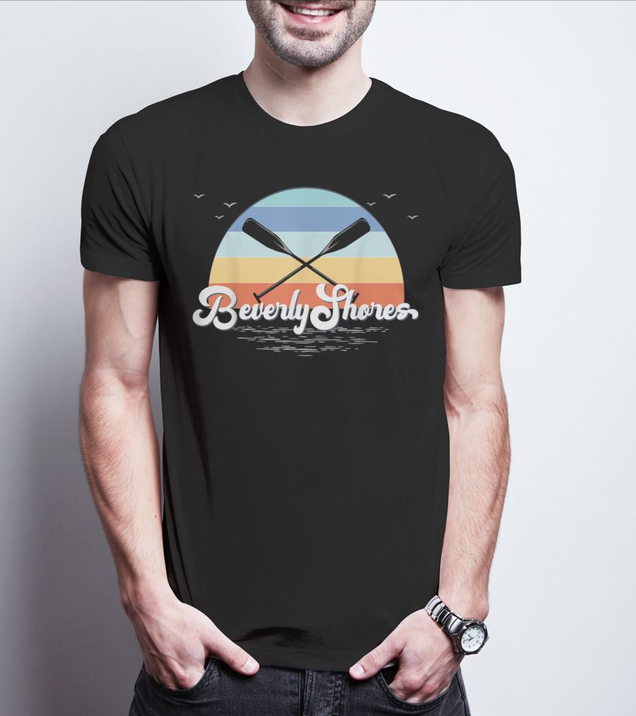 Beverly Shores Indiana Retro Vintage Sunset Paddles And Birds T-Shirt
