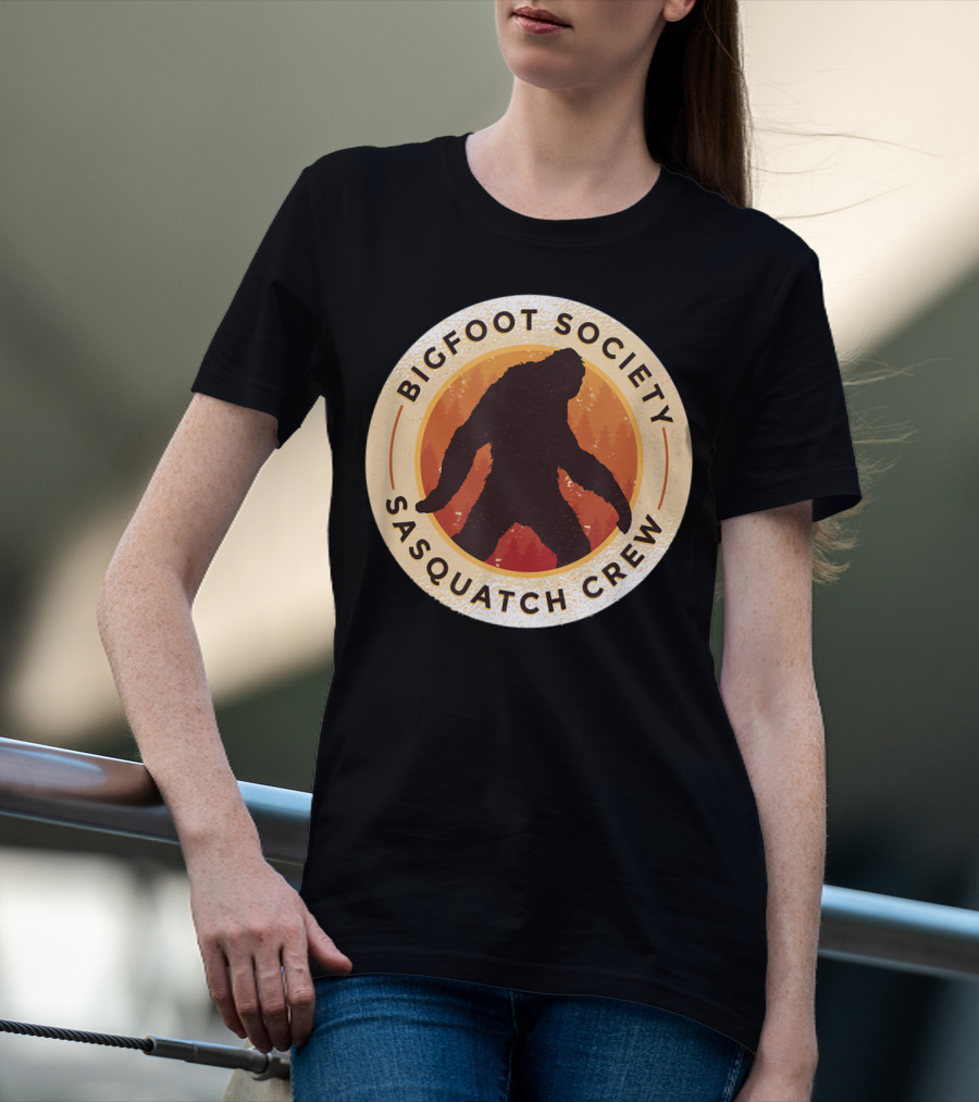 Bigfoot Society Sasquatch Crew Men Women Iconic Forest Emblem T-Shirt