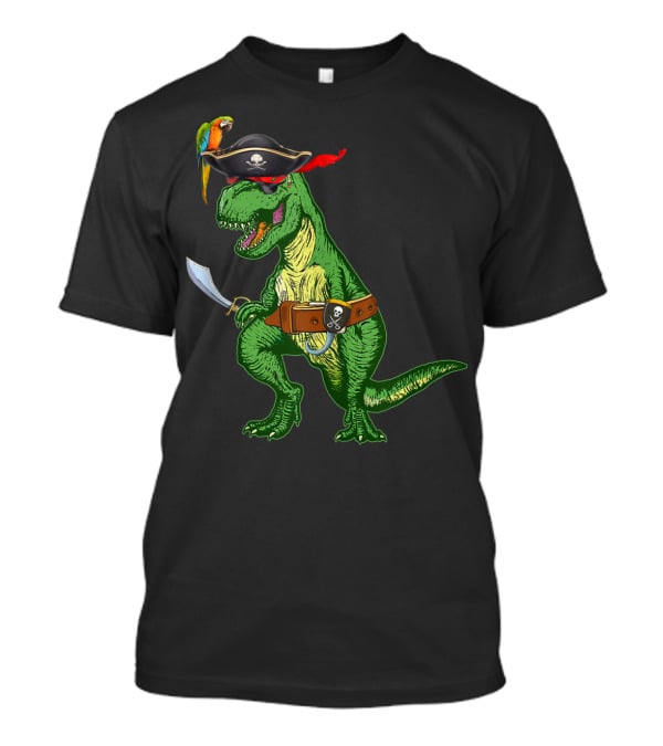 Boys Kids Dinosaur T-Rex Pirate With Parrot And Sword T-Shirt