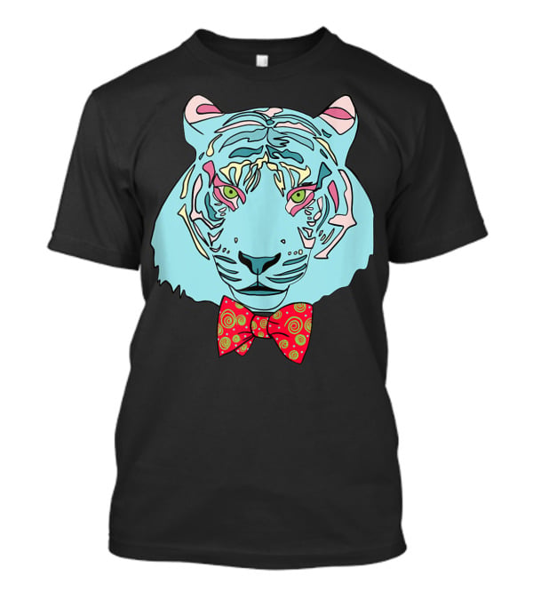 Colorful Tiger Head With Spiraled Bow Tie T-Shirt