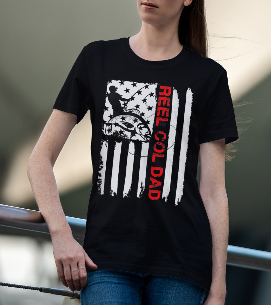 Fishing American Flag Reel Cool Dad T-Shirt