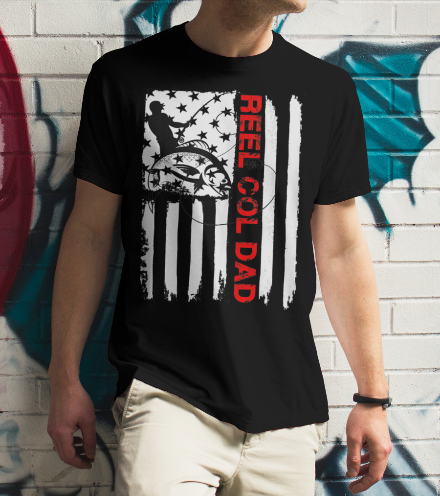Fishing American Flag Reel Cool Dad T-Shirt
