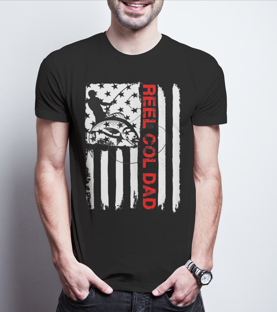 Fishing American Flag Reel Cool Dad T-Shirt