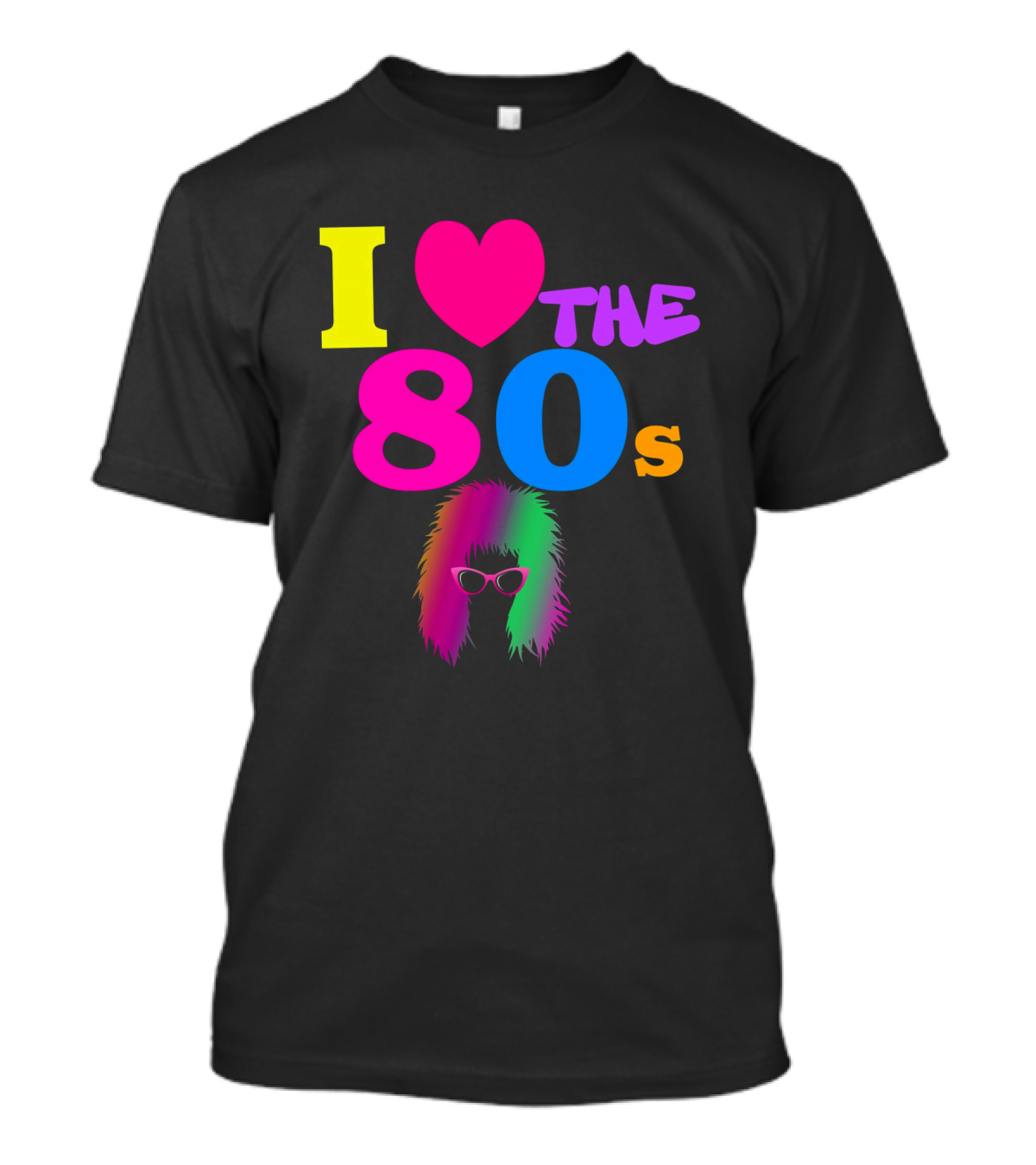 I Love The 80s Neon Heart With Punk Rocker Hair And Sunglasses T-Shirt