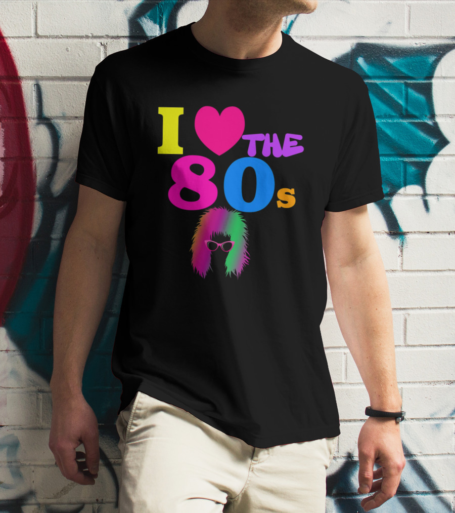 I Love The 80s Neon Heart With Punk Rocker Hair And Sunglasses T-Shirt